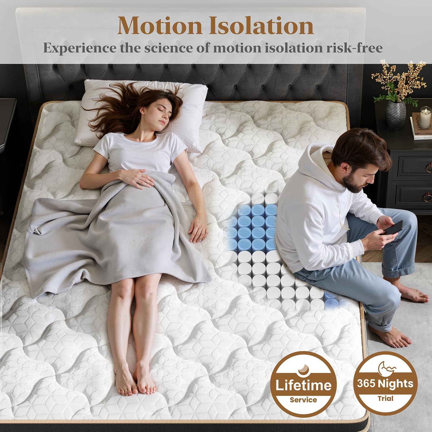 Firm King Mattress 10 Inch, Cooling Hybrid Bed in a Box, 7-Zones Individual Pocket Spring, Motion Isolation, Targeted Hip/Shoulder/Lumbar Support, Fiberglass-Free, 365-Night Trial, CertiPUR-US - Image 5