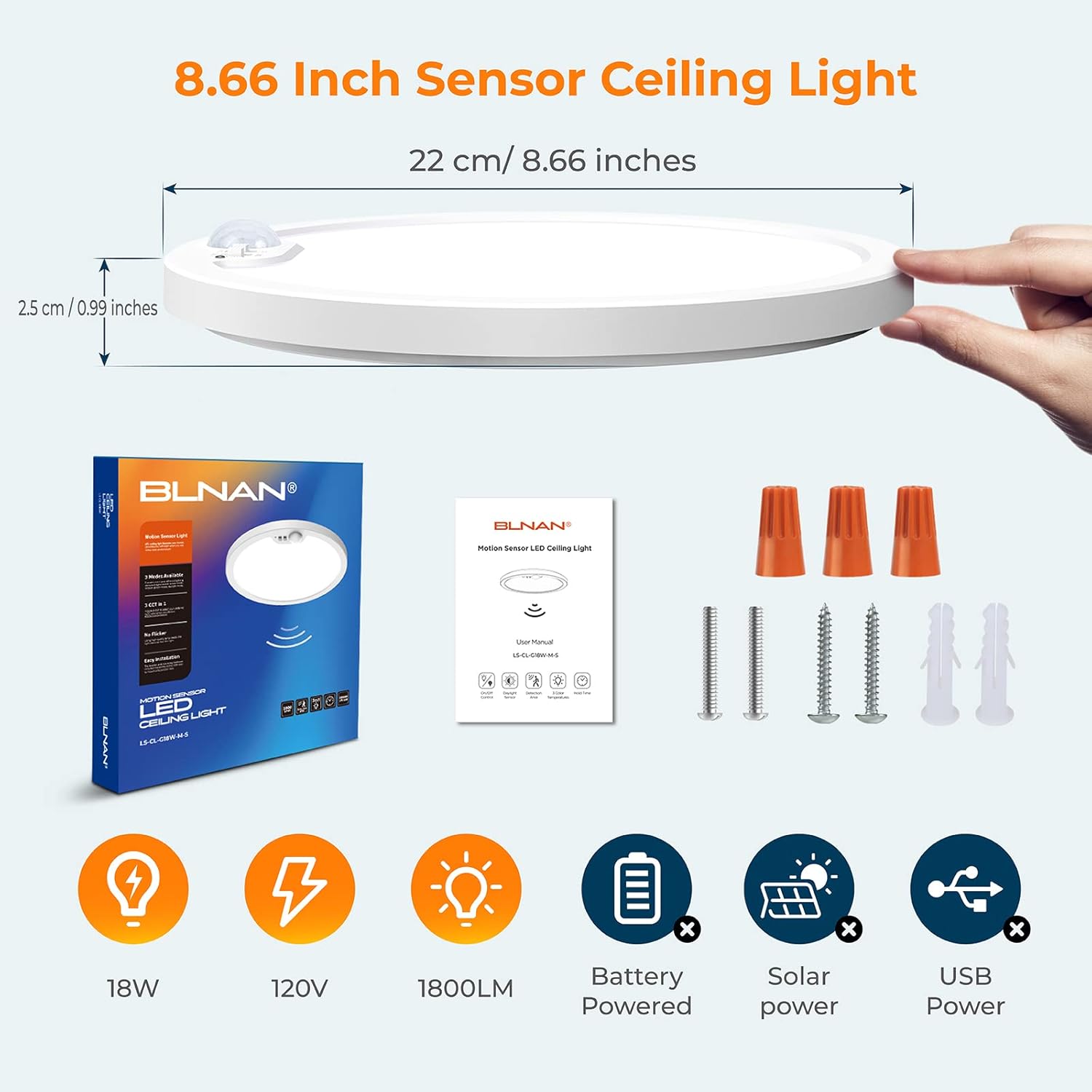 BLNAN Motion Sensor Ceiling Light Wired, 8.7 Inch 3000K 4000K 5000K Selectable LED Flush Mount Light Fixture, Motion Activated Light with Timer for Hallway Stair Walk-in Closet, Non-Dimmable 1 Pack - Image 8