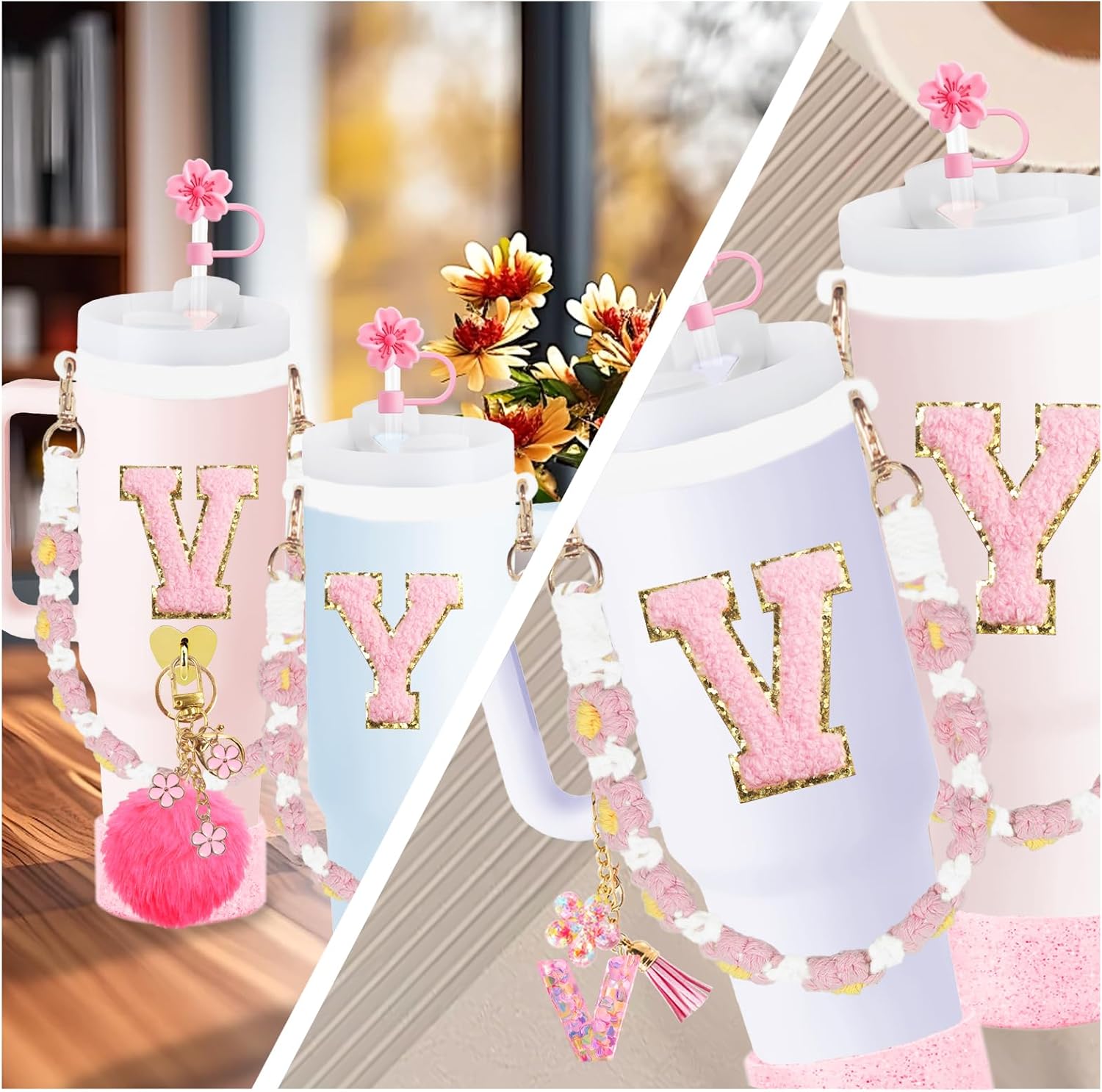 XIANGYUAN 11PCS Cup Accessories for Stanley Cup,Straw Cover Cap for Stanley Cup 30oz or 40oz,Including Water Bottle Handle Strap,Boot,Decorative Chains,Personalized Sticker for Stanley - Image 6
