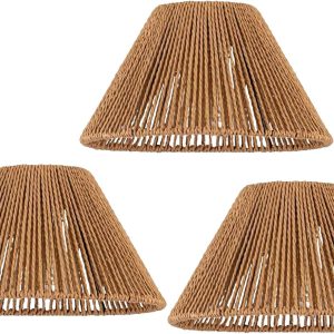 3x Boho Rattan Pendant Lamp Replacement Shade Ceiling Fan Light Bulb Covers Light Shades for Hanging Light Fixtures Shades Only Farmhouse Wicker Woven Lampshade, Ø9.85" x H5.5"