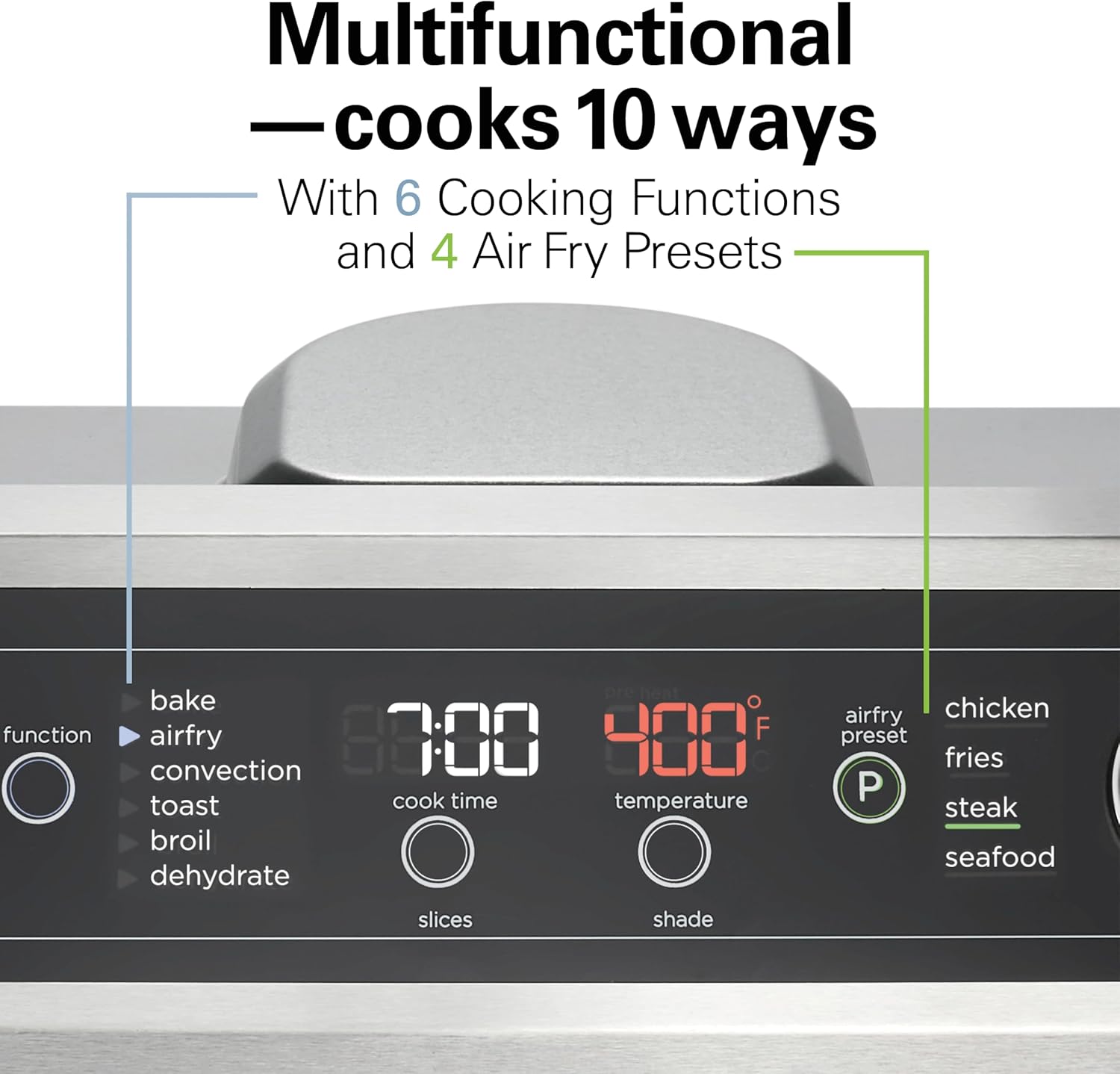 Hamilton Beach Digital Air Fryer Toaster Oven Combo, 10 Ways to Cook, 4 Preset Functions, Stay On & 1800 Watts, LED Capacitive-Touch Controls, 2 Rack Positions, Fits 12” Pizza, Black & Stainless Steel - Image 3