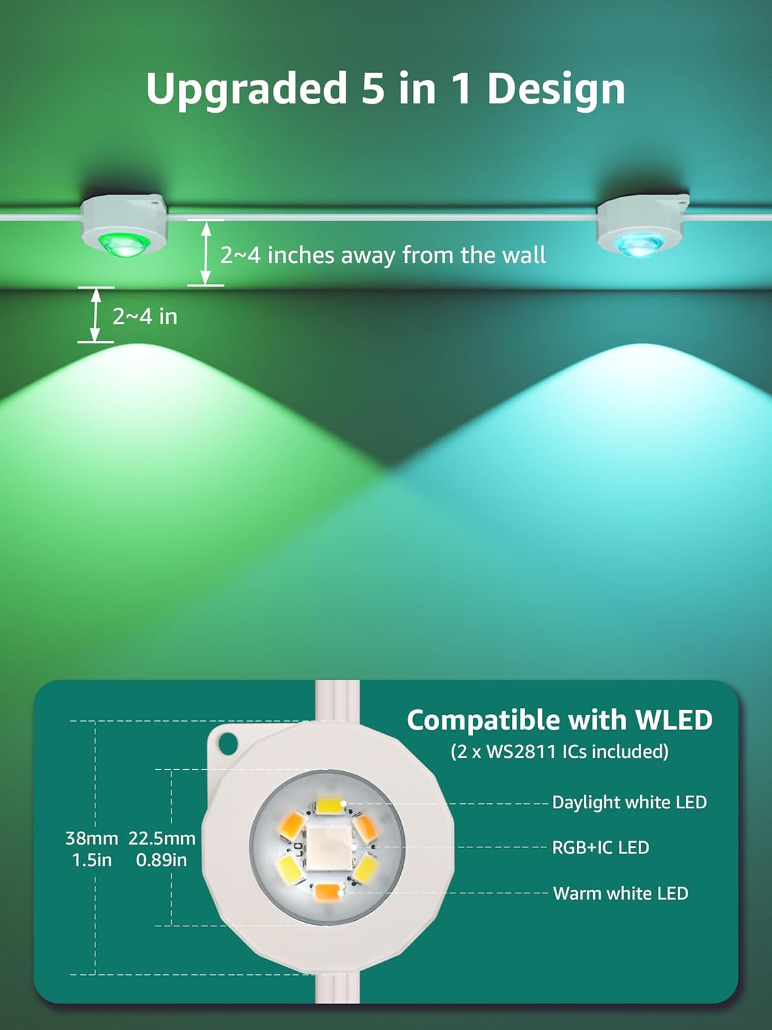 Lepro E1 AI Permanent Outdoor Lights APP Control, 100ft 60 LED Smart RGB+IC+Warm/Cool White House Eave Light for Halloween Christmas, Alexa Google Enabled, 2.4 GHz WiFi/Bluetooth, NO Remote Controller - Image 6