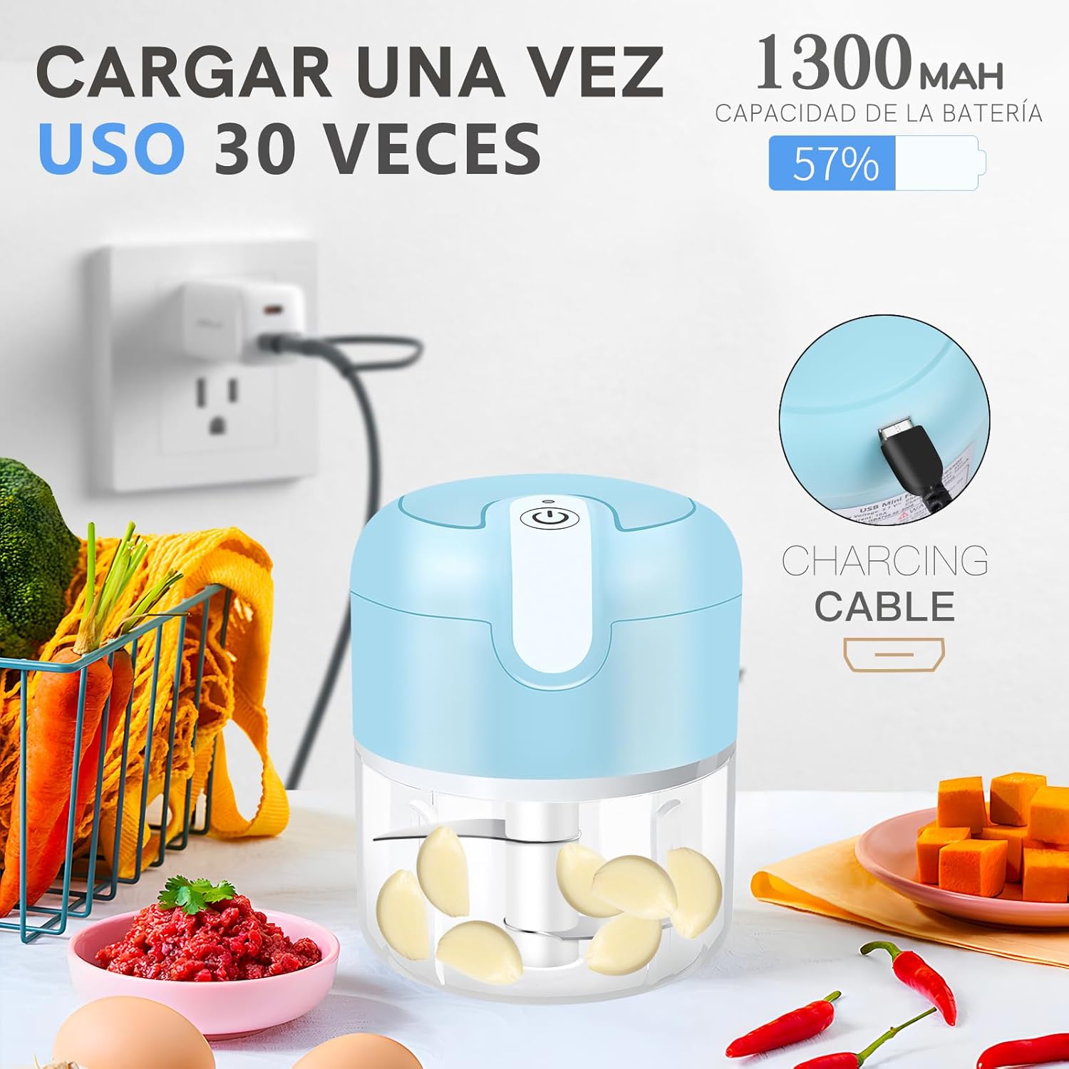 EASYSPEED Electric Garlic Chopper 1Cup, Mini USB Charging Wireless Food Processor with 304 Stainless Steel, 2 Sharp Blades, Portable Kitchen Meat Grinder for Onion, Garlic, Ginger, Baby Food - Image 3