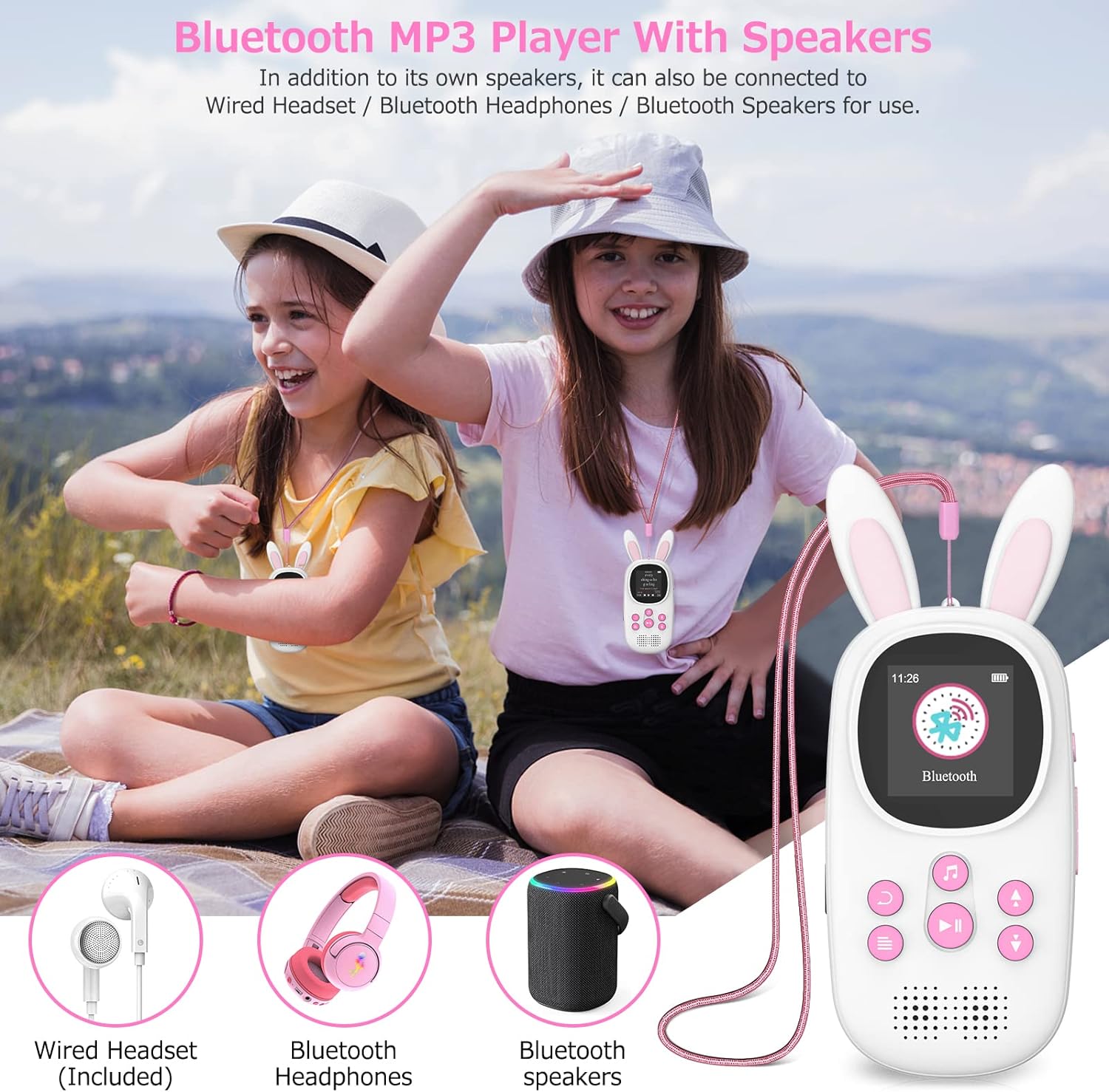 32GB MP3 Music Player for Kids, Cute Bunny Kids Music MP3 Player with Bluetooth, MP3 & MP4 Players with Speaker, MP3 Player with FM Radio, Recordings, Alarm, Pedometer, Stopwatch, Support up to 128GB - Image 6