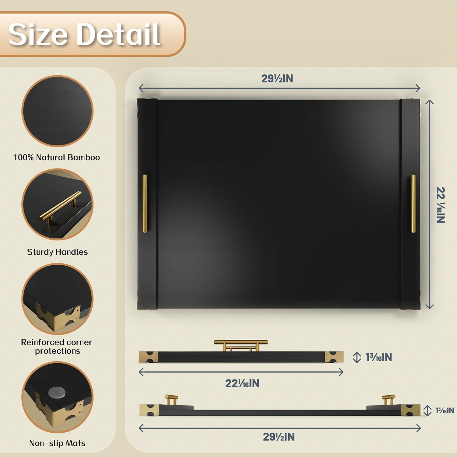 Noodle Board Stove Cover for Gas Stovetop, Bamboo Stove Top Covers for Electric Stove and Gas Burners with Handles Kitchen Sink Cover for Counter Space Decorative Serving Tray Black (29.53"x22.05") - Image 2
