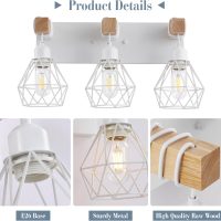 Farmhouse Vanity Light for Bathroom, 3-Light White Wood Bathroom Vanity Light Fixtures Over Mirror, Rustic Sconces Wall Lighting with Metal Lampshade for Living Room, Bedroom, Hallway - Image 3