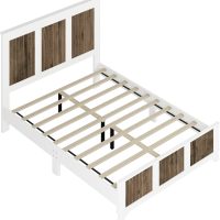 4 Pieces Bedroom Sets Queen Size Farmhouse Platform Bed with Wooden Strip Decoration, 2 Storage Nightstands and A 6-Drawer Dresser with Metal Handle for Kids Teens Adults - White - Image 6