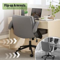Criss Cross Chair with Flip-Up Armrests Leather, Cross Legged Office Chair on Wheels, Comfy Swivel Chair with Wide Seat for Home Office, Vanity, Accent, Ergonomic Desk Chair Adjustable, Grey - Image 6