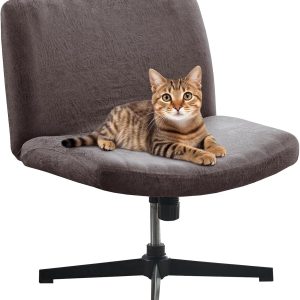 FUANGUI Criss Cross Chair Cover, Faux Leather Looking Stretch Mid Back Wide Armless Accent Chair Slipcover, Exquisite Vanity Chair Cover for Dorm Home Desk Office Chair - Light Grey