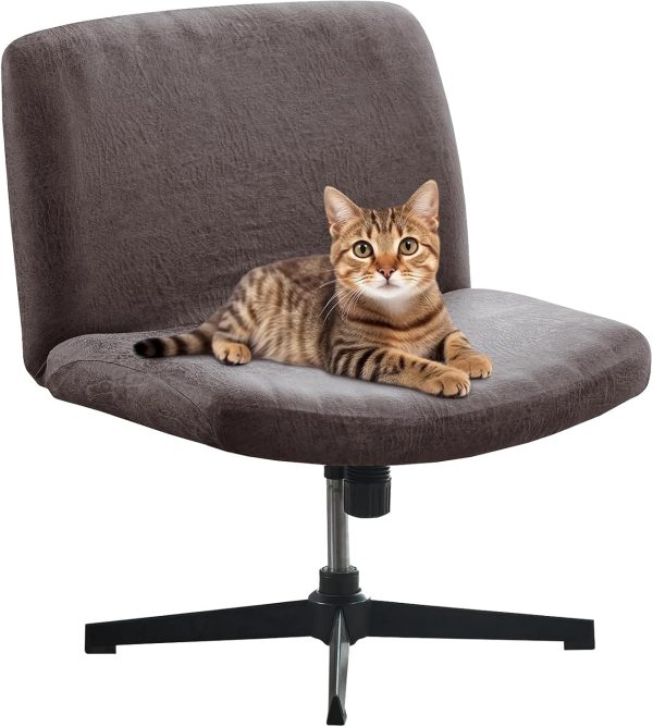 FUANGUI Criss Cross Chair Cover, Faux Leather Looking Stretch Mid Back Wide Armless Accent Chair Slipcover, Exquisite Vanity Chair Cover for Dorm Home Desk Office Chair - Light Grey