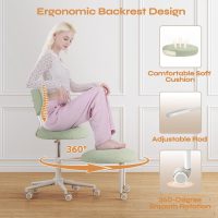 Ergonomic Cross Legged Office Chair with Wheels, ADHD Chair for Adults, Meditation Chair, Yoga Office Chair, Comfortable Back Support, Height Adjustable,Small Spaces, Teddy Fabric, Green - Image 4