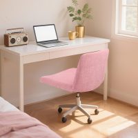 Criss Cross Chair Cover, Waterproof, Stretchable, Solid Jacquard, Suited for Armless/Office/Desk/Mid Back Wide Seat/Computer/Task/Vanity/Accent Chair (Leaves -Shaped Jacquard, Pink) - Image 4