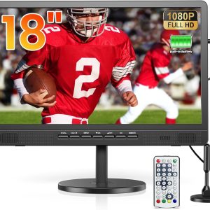 Desobry 18.5" Portable TV with Antenna, 6500mAh Built-in Power Operated TV, 12 Volt Small TV Support HDMI/AV/USB/Headphone Jack Input，Portable T V for Camping, RV, Patio, Kitchen, Indoor, Outdoor