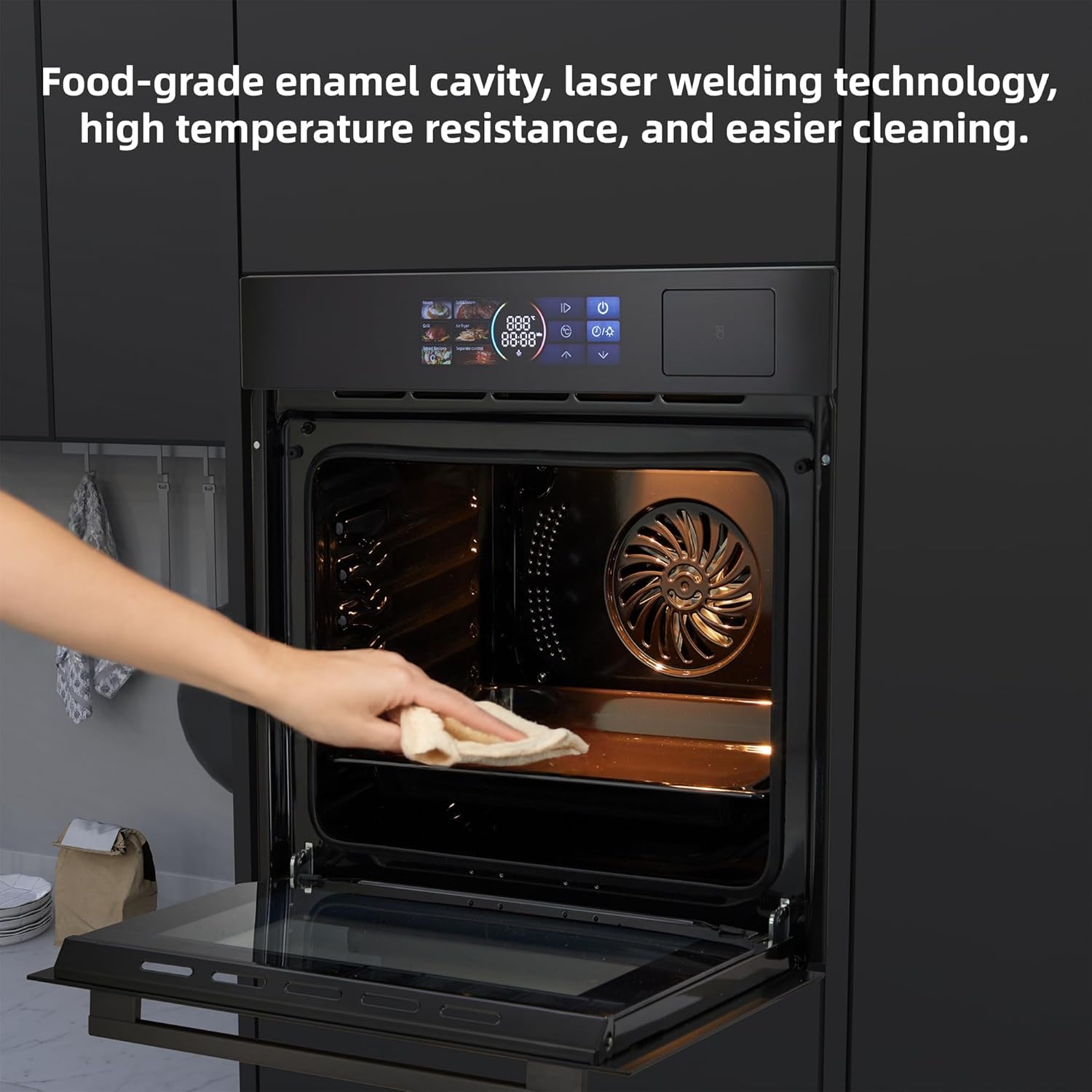 Garvee 24 in Single Wall Oven, Built-in Electric Steam Oven with 8 Baking Modes and Air Frying, 2.5 Cu.Ft. Convection Wall Oven with Stainless Stain Finish, Colorful Touch Screen, Black - Image 5