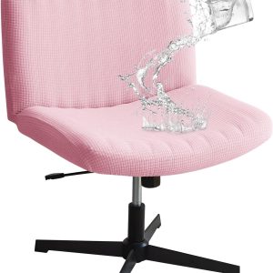 Criss Cross Chair Cover Pink Armless Wide Back Chair Cover Water Resistant Stretchable Slipcover for Mid Back Wide Seat Desk and Vanity Chairs Washable