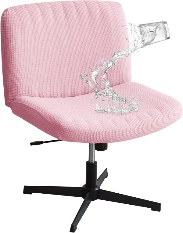 Criss Cross Chair Cover Pink Armless Wide Back Chair Cover Water Resistant Stretchable Slipcover for Mid Back Wide Seat Desk and Vanity Chairs Washable