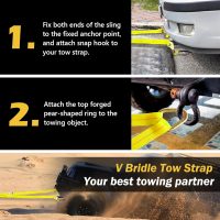 Axle V-Bridle Strap, 2" x 6' With 4700LBS Capacity, Tie Down With Snap Hooks, Cordura Sleeve, D Ring Middle - ATV Car Truck Recovery Tow Trailer - Image 5