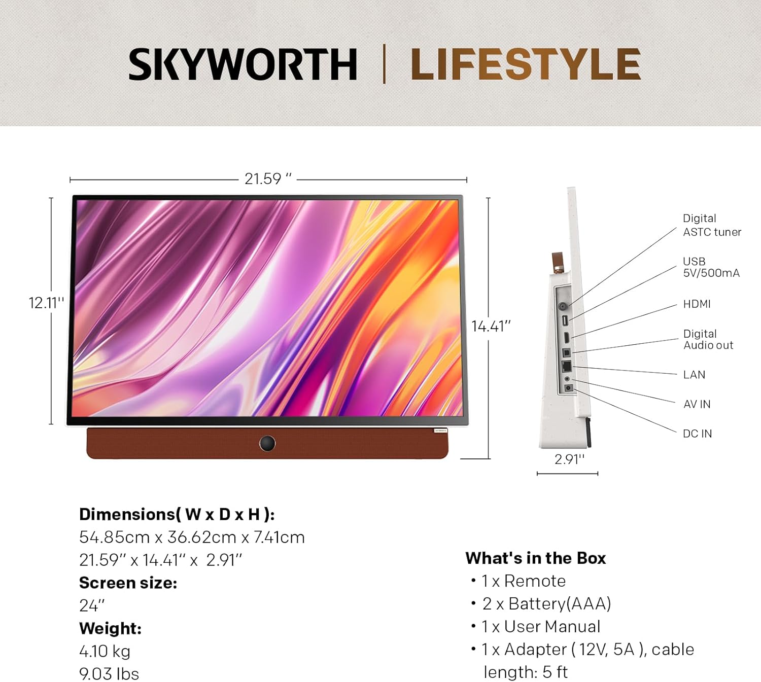 Skyworth 24-Inch Portable Smart TV with Protective Case, Battery Powered Outdoor TV, 1080P FHD, Google TV, HDR10, Dolby Audio, Chromecast, Ideal for Sports, Game Day Bundle - Image 7