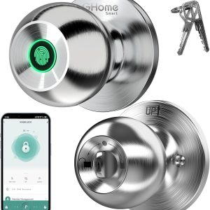 GHome Smart Fingerprint Door Lock, 3 in 1 Smart Fingerprint Door Knob with App Control & Key, Auto Lock, Biometric Door Knobs with Lock for Bedroom, Garage, Home & Office