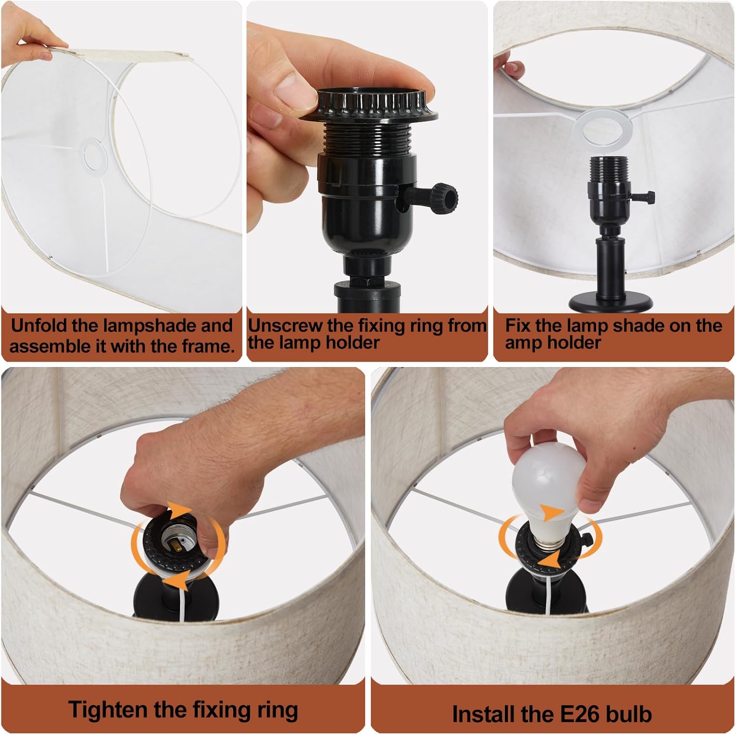 Table Lamp for Bedroom Set of 2 with USB C+A Ports, Modern Bedside Lamps with Spiral Cage Base, Fabric Shade, Nightstand Lamp for Living Room Reading Bed Side End Table, 2 LED Bulbs Included Black - Image 8