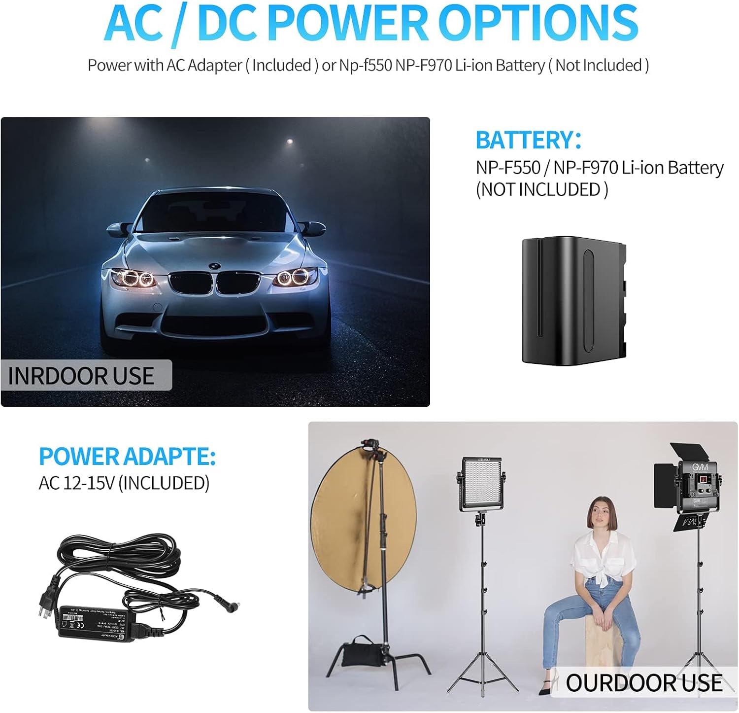 GVM 2 Pack LED Video Lighting Kits with APP Control, Bi-Color Variable 2300K~6800K with Digital Display Brightness of 10~100% for Video Photography, CRI97+ TLCI97 Led Video Light Panel +Barndoor - Image 5