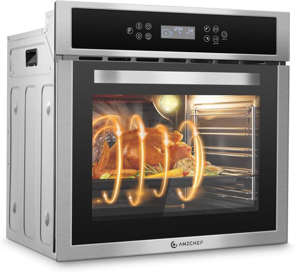 Wall-Oven-24-inch-Wall-Oven, Electric Wall Oven 24 inch, 2.5 Cu.Ft. Single Wall Oven with Frying Basket, 10 Cooking Functions & 8 Shortcut Menu 2800W Built-in Convection Oven