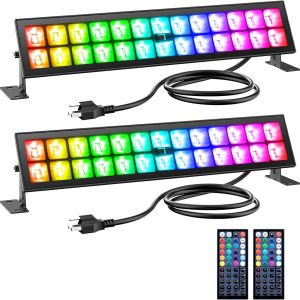 Onforu Stage Lights 2 Pack 48W LED Wall Washer Light,IP66 Waterproof Outdoor RGB Light Bar with Timing,Wash Lights with DIY Colors 44-Key Remote for Garden Wedding Party