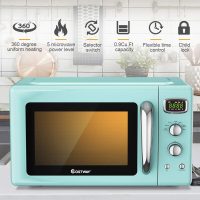 COSTWAY Retro Countertop Microwave Oven, 0.9Cu.ft, 900W Microwave Oven, with 5 Micro Power, Defrost & Auto Cooking Function, LED Display, Glass Turntable and Viewing Window, Child Lock - Image 2