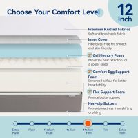 Amazon Basics Memory Foam Mattress, Medium Firm, 12 Inch, King, White/Grey, 80" L x 76" W x 12" Th - Image 4