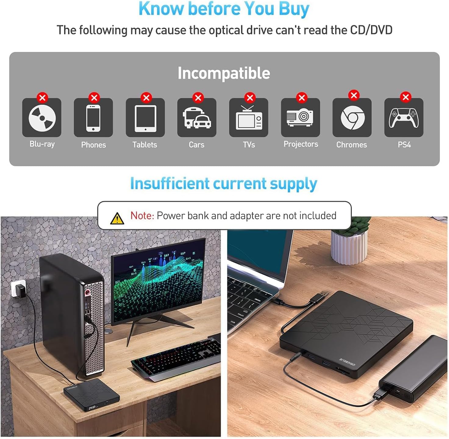 External DVD Drive, CD Drive USB 3.0 Typle C CD/DVD ROM +/-RW Adapter with USB Port DVD Burner for Laptop PC Desktop Computer, Optical Disk Drive CD Player Compatible with Mac Windows Linux - Image 7