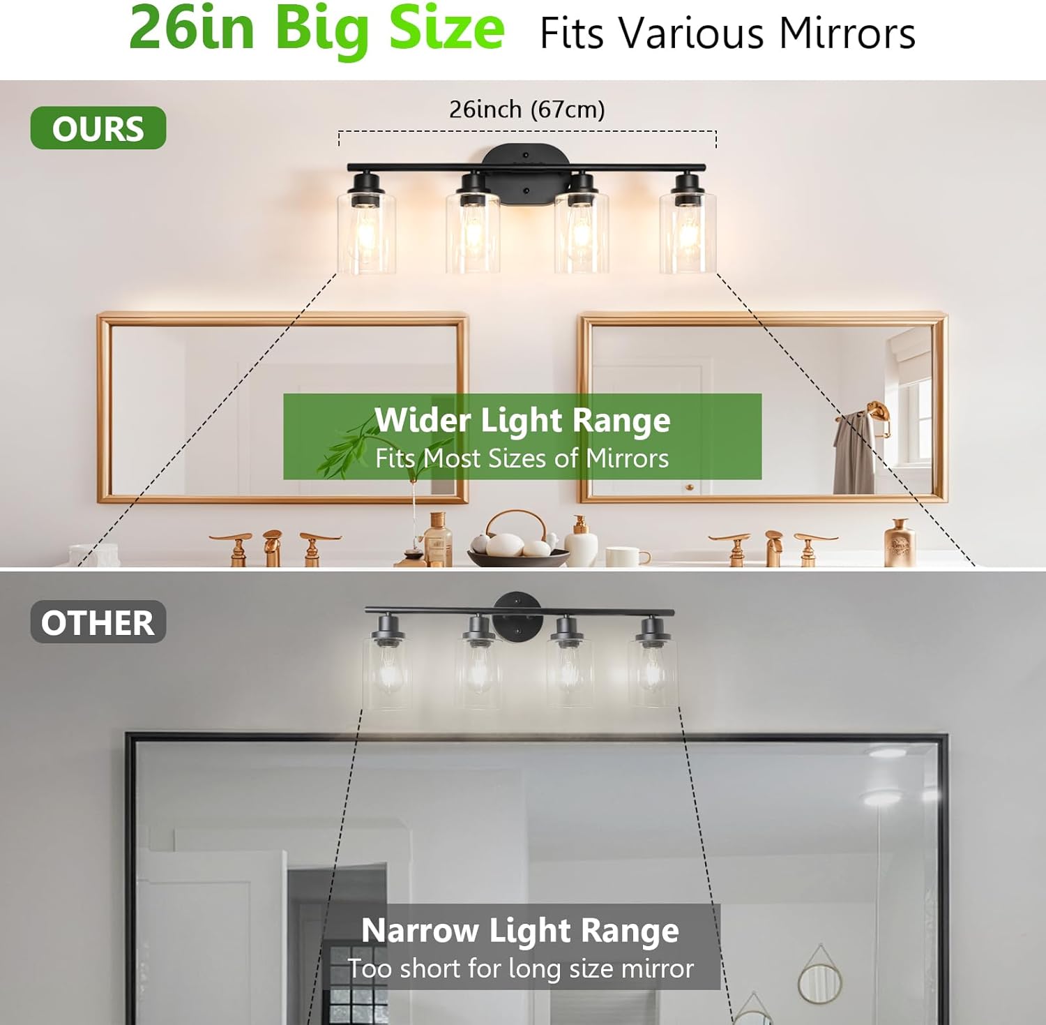 Ascher 4-Light Bathroom Light Fixtures, Modern Vanity Lights with Clear Glass Shade, Matte Black Wall Lamp for Bathroom Mirror Hallway Cabinet Porch - Image 3