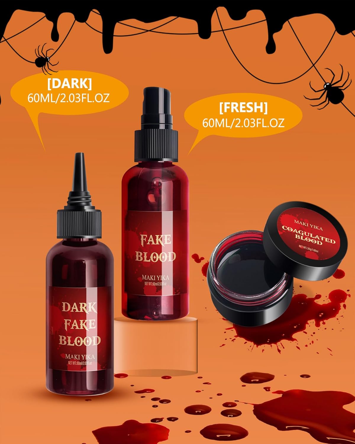 Halloween Fake Blood Spray 2.03oz + Dripping Blood 2.03oz+Coagulated Blood 1.06oz Washable Realistic Fake Blood for Clothes Sfx Special Effects Makeup Kit for Vampire Zombie (3Red) - Image 5