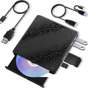 5 in 1 External Blu Ray Drive for Laptop, Portable External Blueray/DVD Drive for PC, USB 3.0 & Type-C Blu Ray Burner Support 50G Disc, USB Bluray Drive with TF SD Port for Windows Linux Mac OS