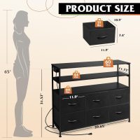 WLIVE Black TV Stand for 40, 45 inch TV, Entertainment Center with LED Lights & Charging Station, TV Media Console Table with 6 Fabric Drawers and Open Shelves for Living Room, Hallway, Wood Top - Image 3