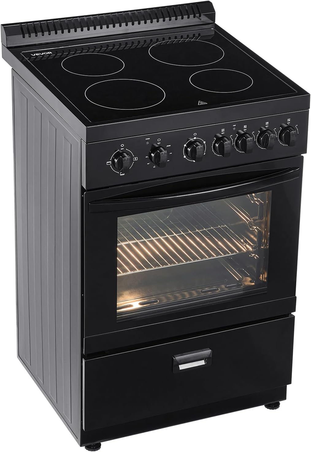 VEVOR 24in Electric Range Oven, 2.7Cu. Ft. Capacity Compact Freestanding Oven, Stainless Steel Kitchen Stove, with 4 Burners, Easy Reach Racks, Storage Drawer, Drip Pan, Indicator Light(No Power Cord) - Image 9