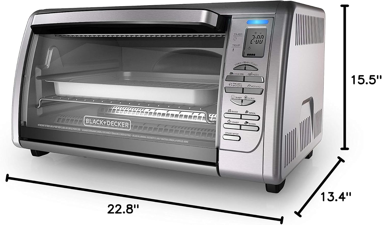 Black+Decker Countertop Convection Toaster Oven, 8 One-touch Cooking Functions, Stainless Steel - Image 9