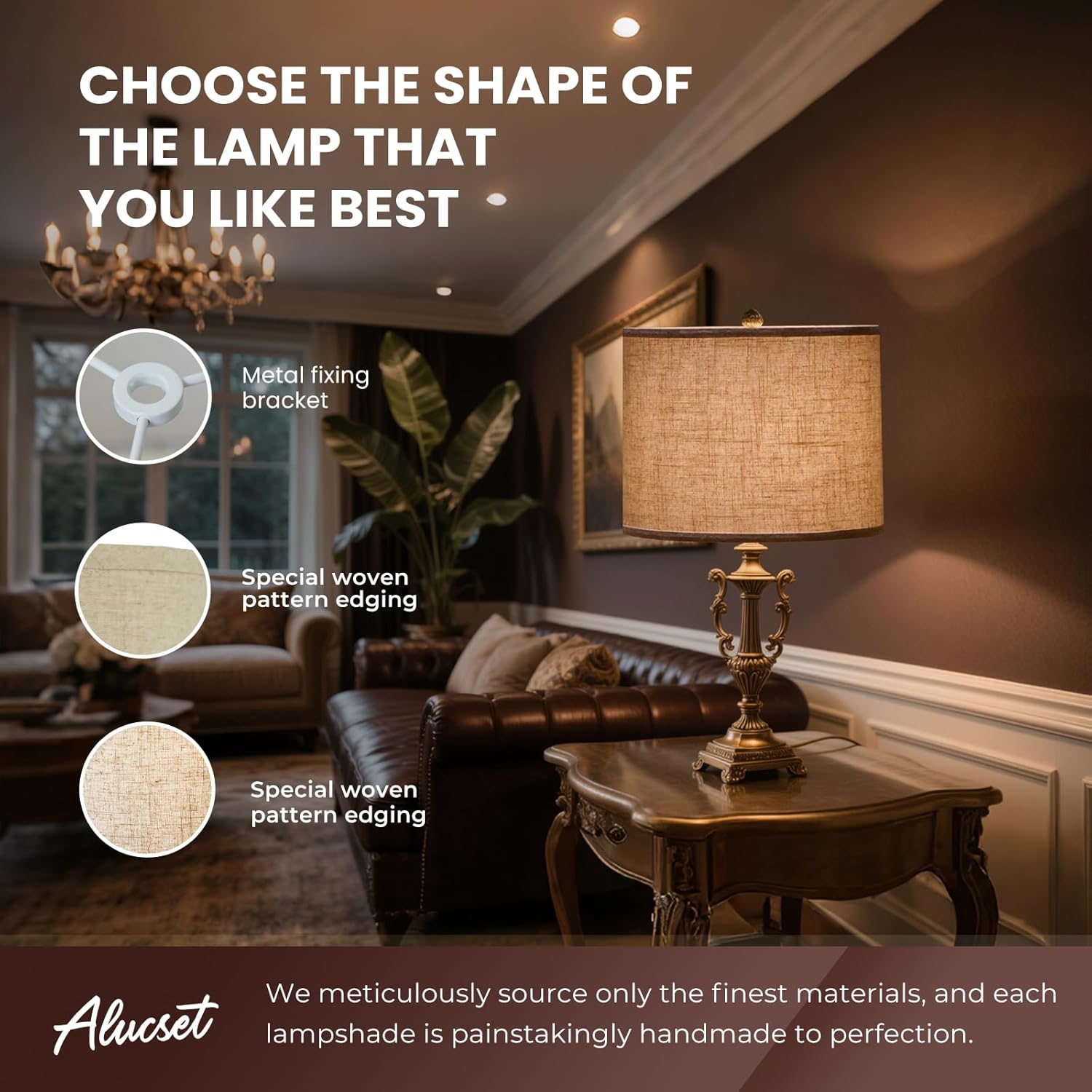 White lamp shades,linen lamp shade,lampshades set of 2 with 2 lamp shade harp,drum lamp shades for table lamps,15" Top X 15" Bottom X 12" H,Spider Fitter, Easy Assembly Required - Image 2