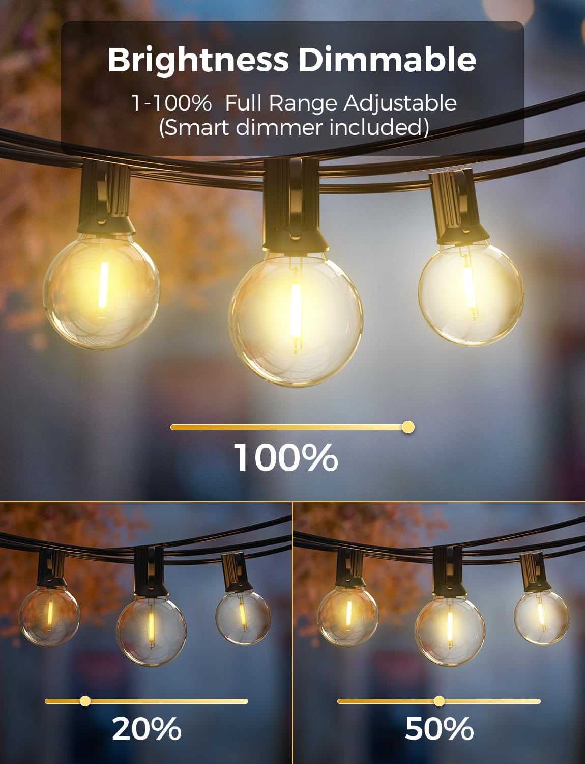 XMCOSY+ Outdoor String Lights, Smart Patio Lights 100Ft Dimmable Outdoor Lights Warm White, 50 G40 LED Bulbs, WiFi String Lights for Outside, Work with Alexa, APP Control, Waterproof Extendable - Image 4