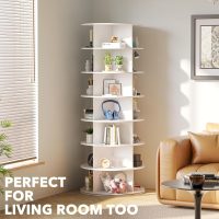 SpaceAid 7 Tier Rotating Shoe Rack Tower, Spinning Shoe Display Lazy Susan, Revolving 360 Shoe Rack Storage Round Carousel, Vertical Handbag Rotate Shoes Closet Organization (7-Tier White) - Image 6