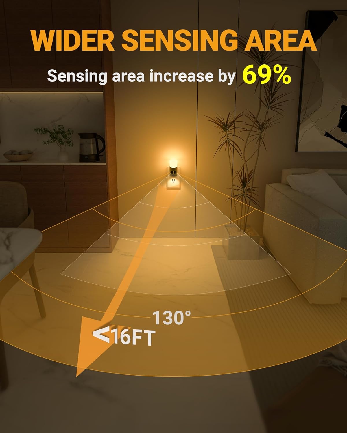 Lyridz LED Night Lights Plug into Wall with Motion Sensor, 1-150LM Dimmable Plug-in Nightlight Indoor for Bedroom, Bathroom, Hallway, Stairs, Pet House, Toilet, 2 Pack - Image 2