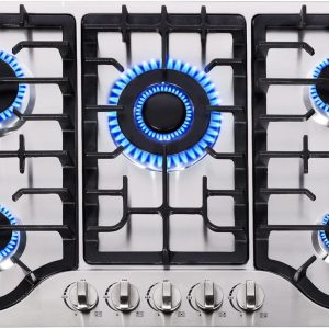 30 Inch Gas Cooktop, 5 High Efficiency Burners Gas Stovetop Built-in Stainless Steel Gas Stove Propane/Natural Gas Convertible Gas Hob