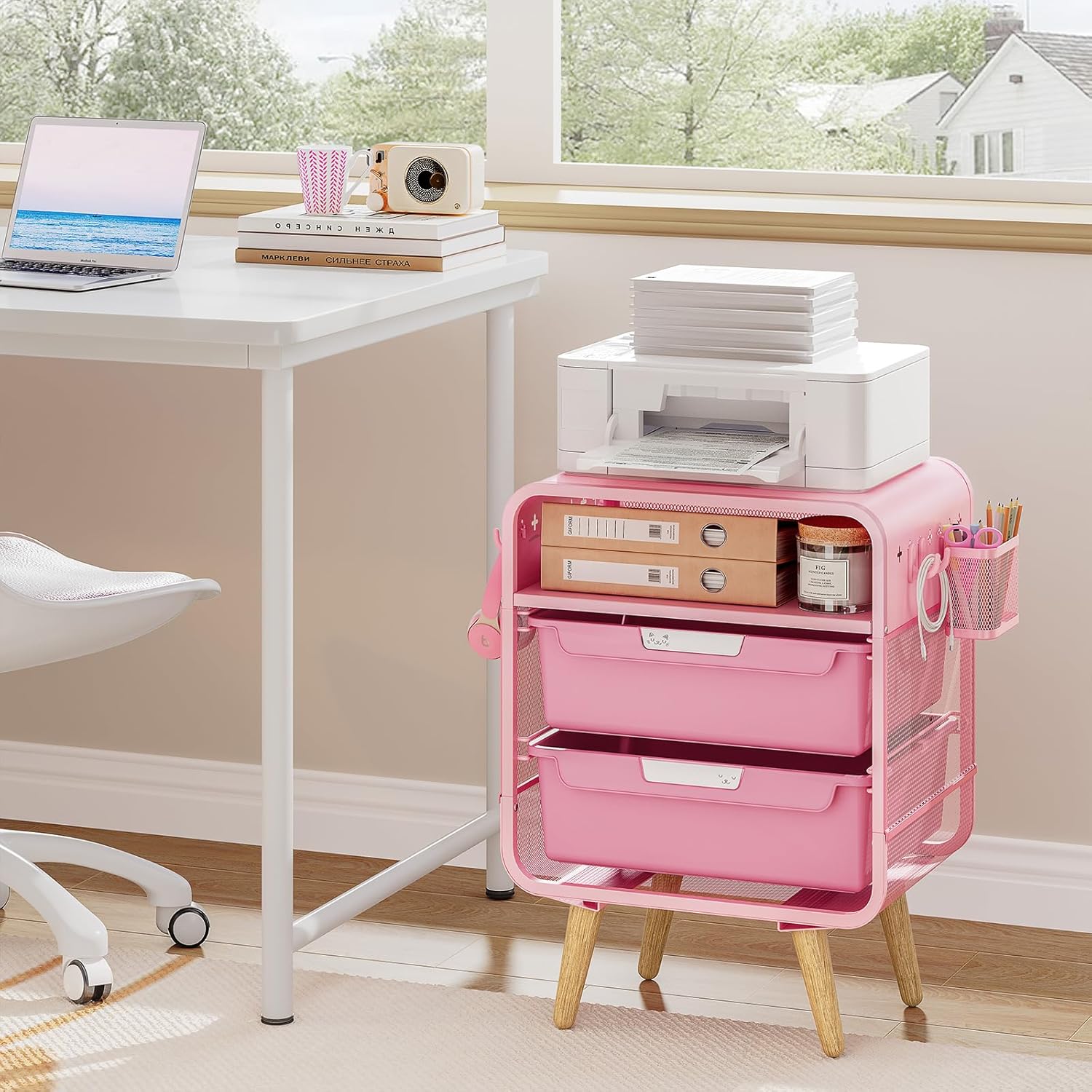 Pink Nightstand,Cute End Table with Storage Drawer,Kids Nightstand for Bedroom Furniture,Bedside Table Small Pink Desk Coffee Table for Living Room, Dorm,Office - Image 5