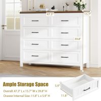 8 Drawer Dresser for Bedroom with Deep Drawers, Large Wooden Double Farmhouse Dresser Chest of Drawers for Living Room, Hallway, Entrywa — White & Brown - Image 7