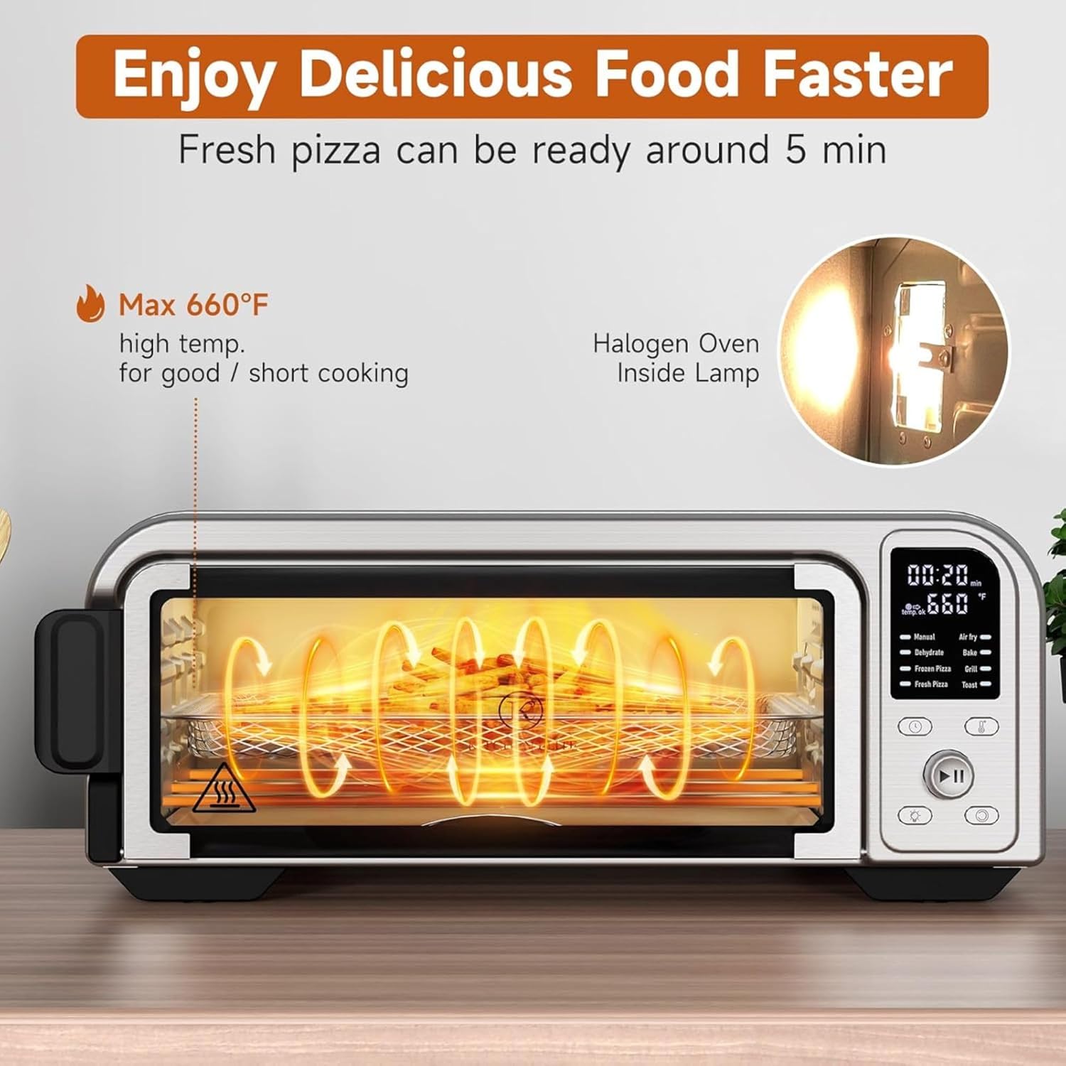Kitchen Elite 8 in 1 Digital Toaster Oven Air Fryer Combo with Touch Panel and 12 Inch Pizza Capacity, Stainless Steel, Silver - Image 5