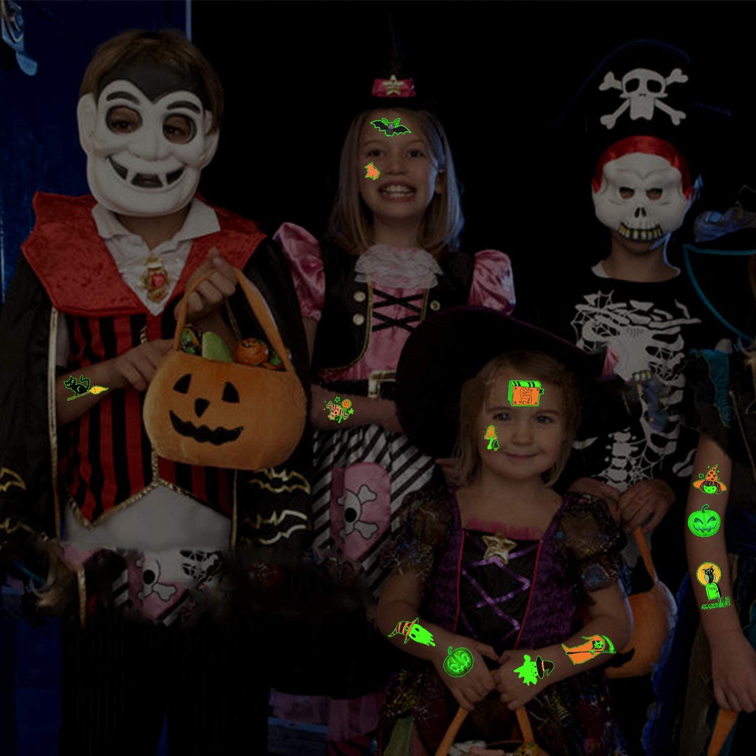 Partywind 10 Sheets Luminous Halloween Temporary Tattoos for Kids, Glow Halloween Decorations Birthday Party Favors Supplies, Halloween Fake Tattoos Goodie Bag Fillers Games Accessories for Party - Image 3