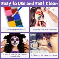 Face Painting Kit for Kids, 12 Colors Oil-Based Face Paint with 2 Brushes, Non-Toxic Halloween Makeup Kit, Professional Face Body Paint for Halloween, Parties, Carnival, School Events - Image 5