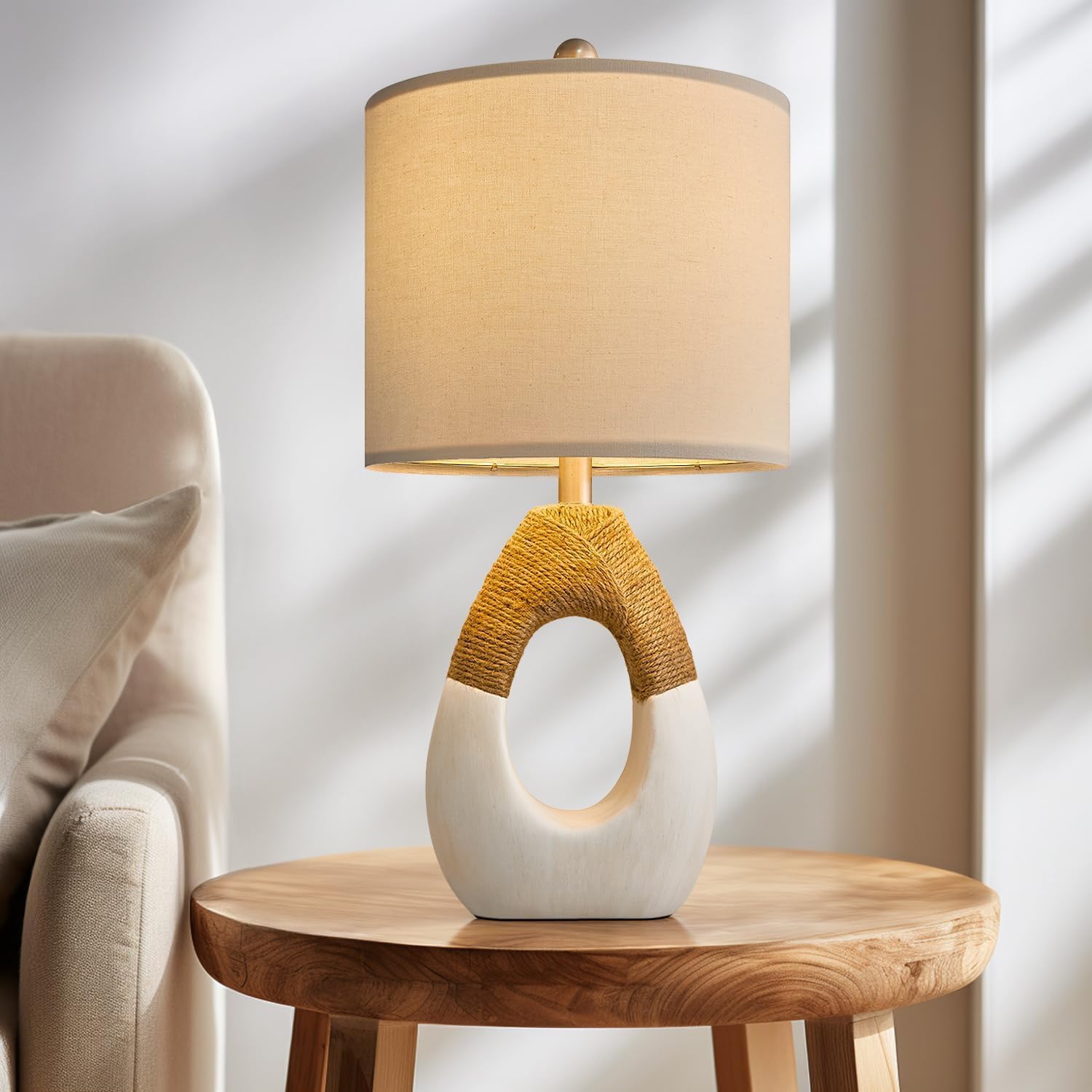 OYEARS Boho Table Lamps Bedroom Living Room Set 2 Small Farmhouse Rattan Table Lamp 19”Rustic Home Decoration Nightstand Bedside Lamp for Office Compatible with Smart Light Bulbs(Not Include Bulbs) - Image 3