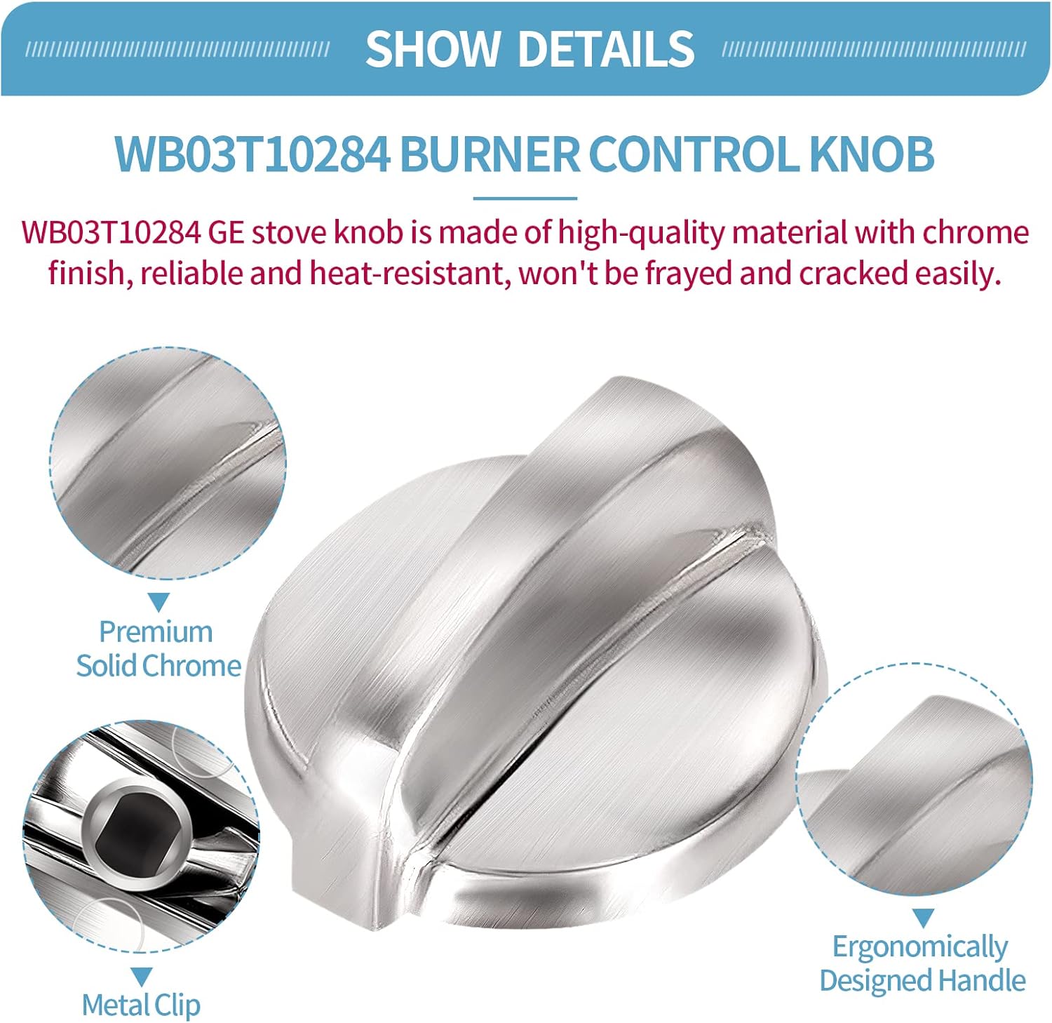 5 Pack WB03T10284 Oven Knobs Replacements for GE, 191D5100 Stove Knons Compatible with GE Range Stove Oven Replaces 1373043 AP4346312 AH2321076 EAP2321076 PS2321076 - Image 3