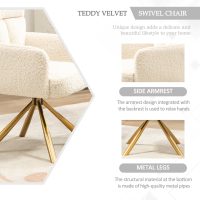 Desk Chair No Wheels 180°Swivel,Makeup Vanity Chair with Gold Legs,Ergonomic Criss Cross Chairs for Bedroom,Living Room,Home Office - Beige - Image 5