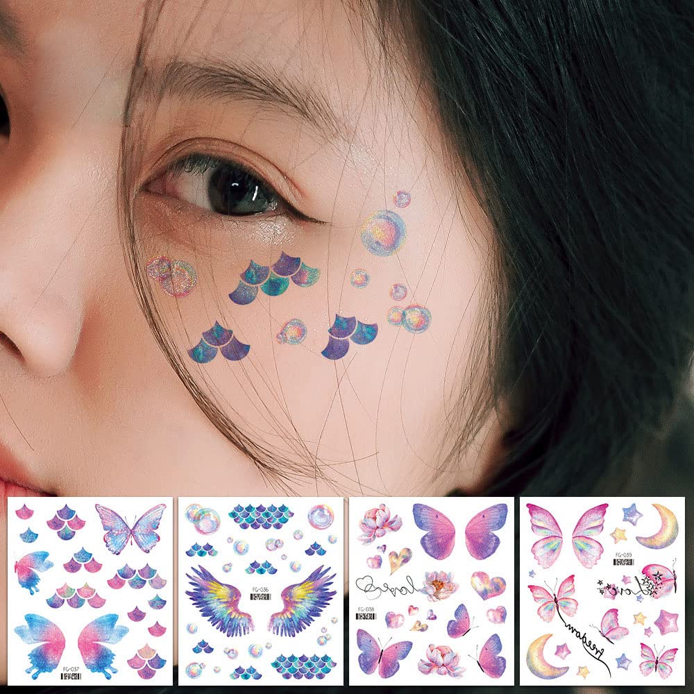 14 Sheets Glitter Butterfly Temporary Tattoos Sticker for Women Girls Eye Face Makeup Decoration, Flash Fairy Body Art Shiny Butterflies Waterproof Fake Tattoos for Festival Party Eye Decor - Image 5
